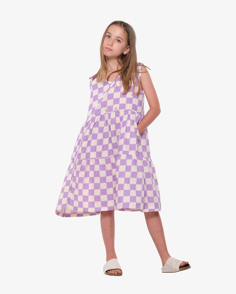 Checker Lavender Play Dress Flatlay - Model Front