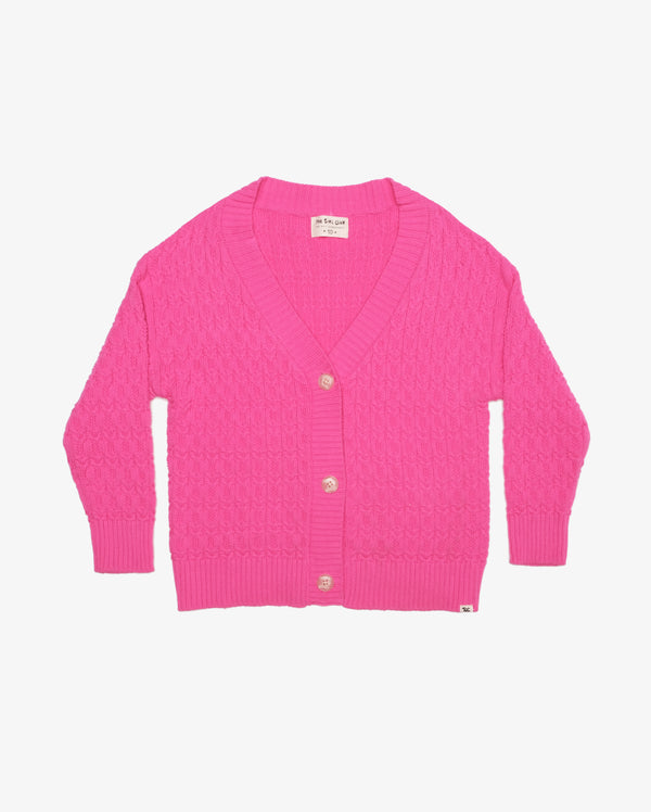 THE GIRL CLUB | Bubblegum Pink Organic Lace Knit Cardigan