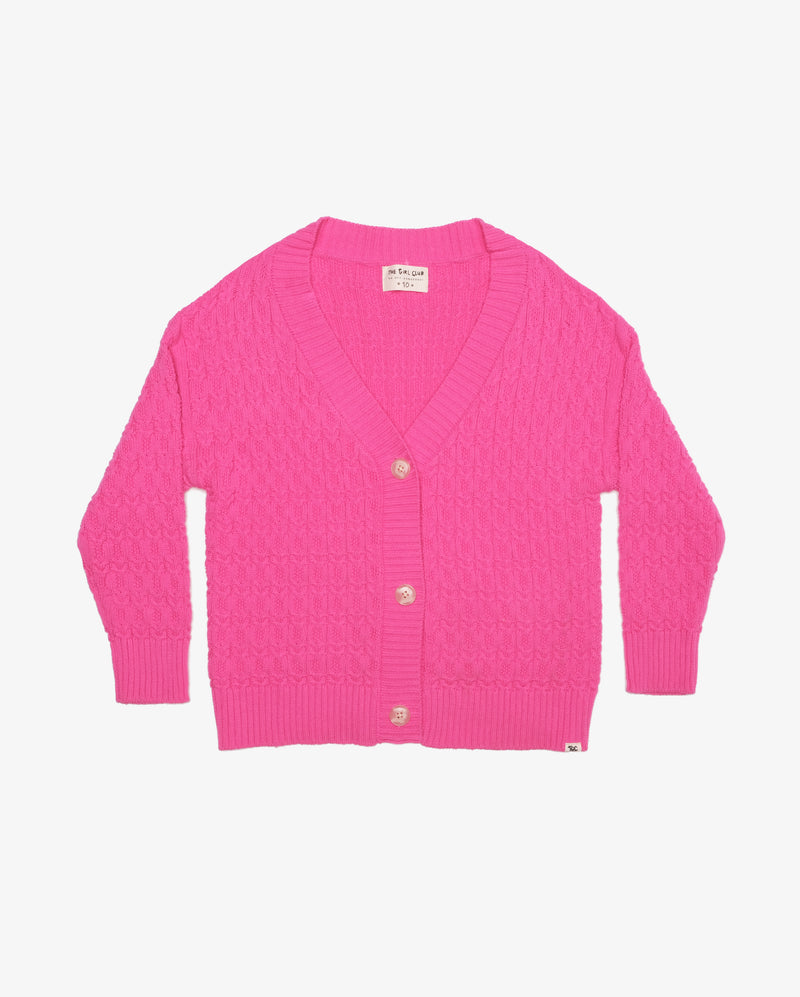 THE GIRL CLUB | Bubblegum Pink Organic Lace Knit Cardigan