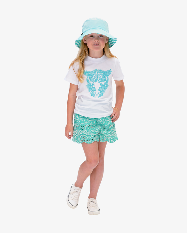 THE GIRL CLUB | Teal Border Embroidery Shorts