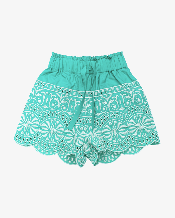 THE GIRL CLUB | Teal Border Embroidery Shorts