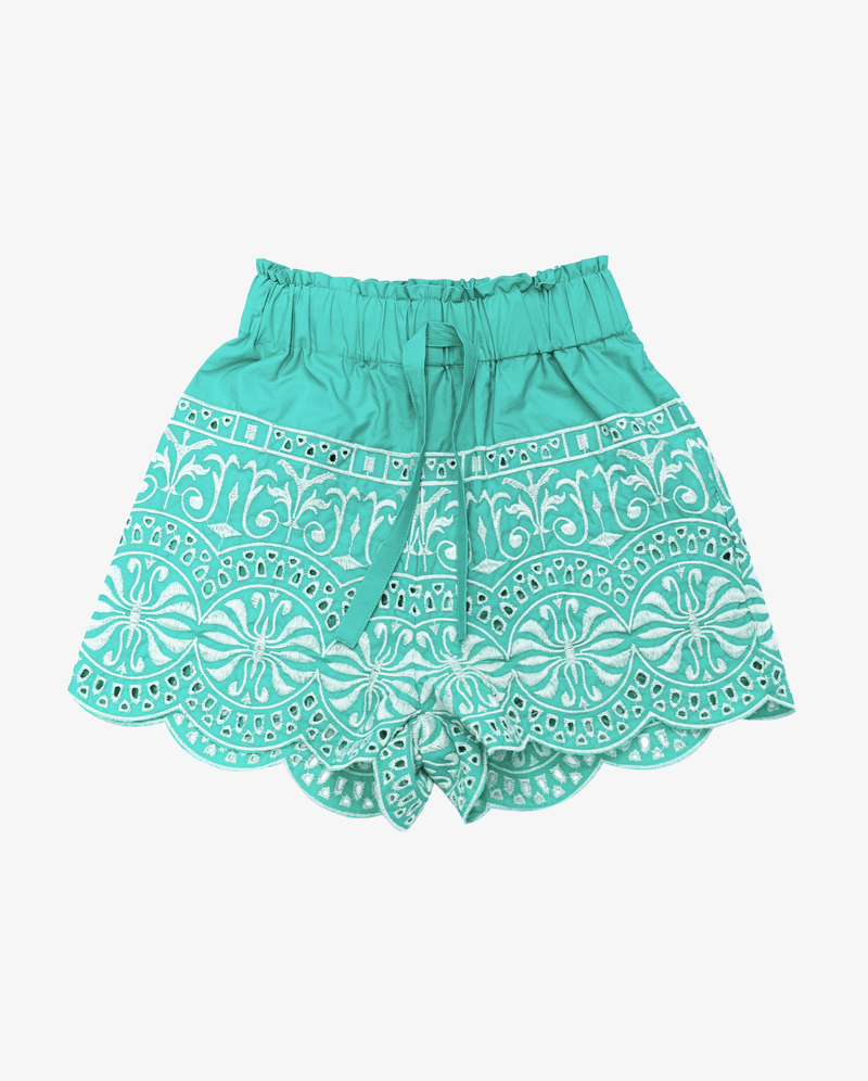 THE GIRL CLUB | Teal Border Embroidery Shorts