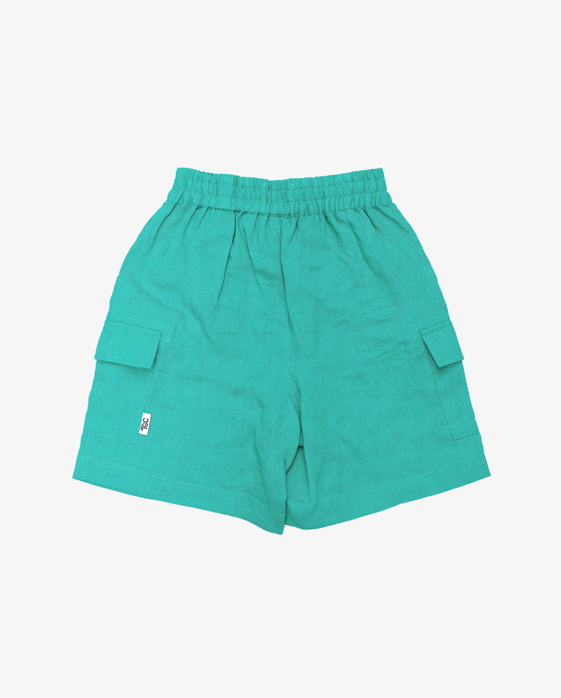 THE GIRL CLUB | Teal Linen Cargo Shorts