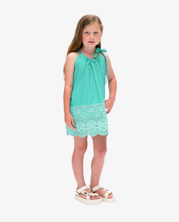 THE GIRL CLUB | Teal Border Embroidery Dress