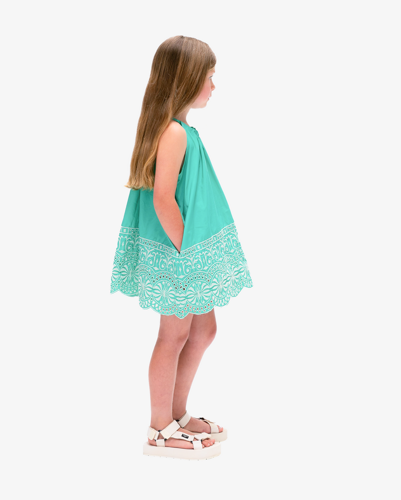 THE GIRL CLUB | Teal Border Embroidery Dress