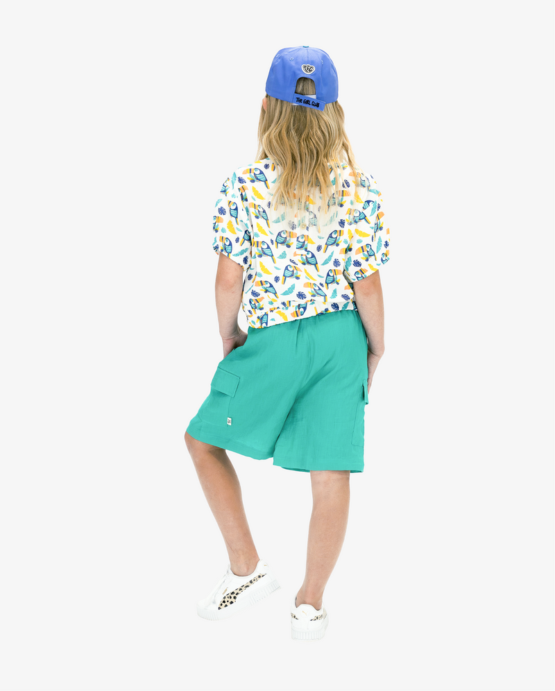 THE GIRL CLUB | Teal Linen Cargo Shorts