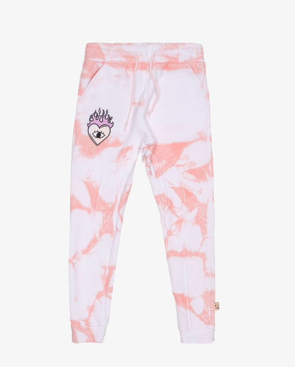TGC SAMPLE | Pink and White Tie Dye Flame Heart Track Pants (SAMPLE), Size 07