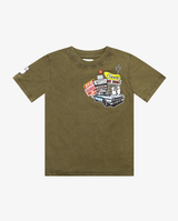 Band of Boys khaki tee with Route 66 type graphics and badge on arm