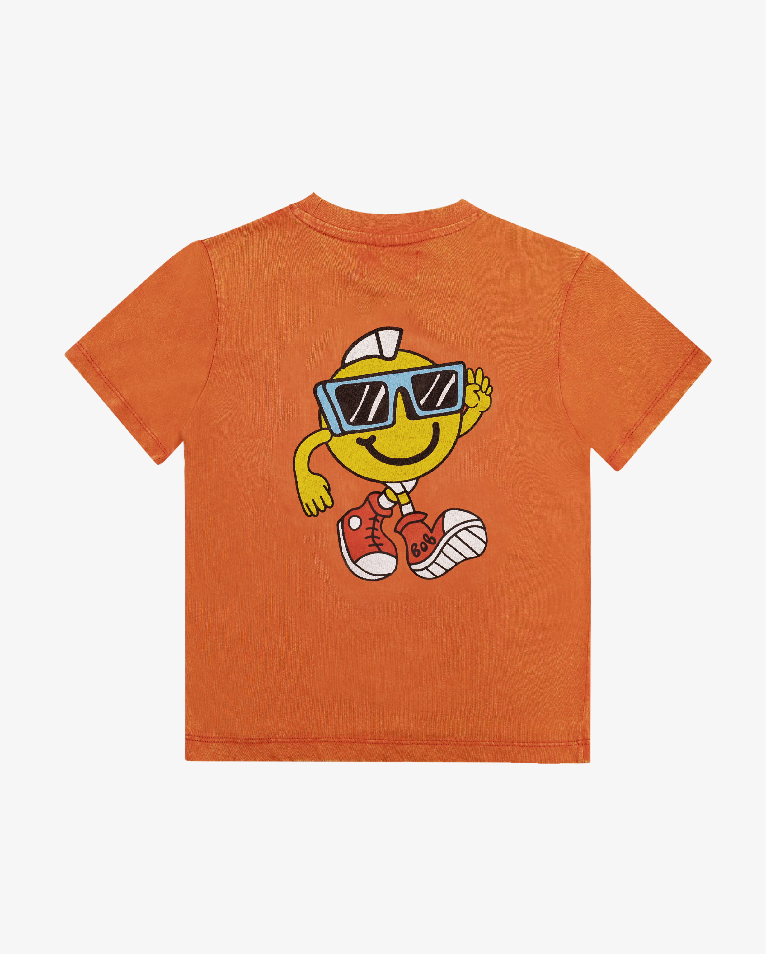 Band of boys washed orange tshirt with fun good vibes character graphic with Mohawk and sunglasses