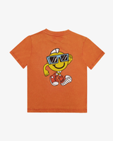 Band of boys washed orange tshirt with fun good vibes character graphic with Mohawk and sunglasses