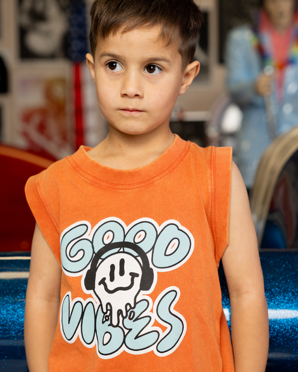 Band of Boys washed orange vintage Good Vibes tank singlet