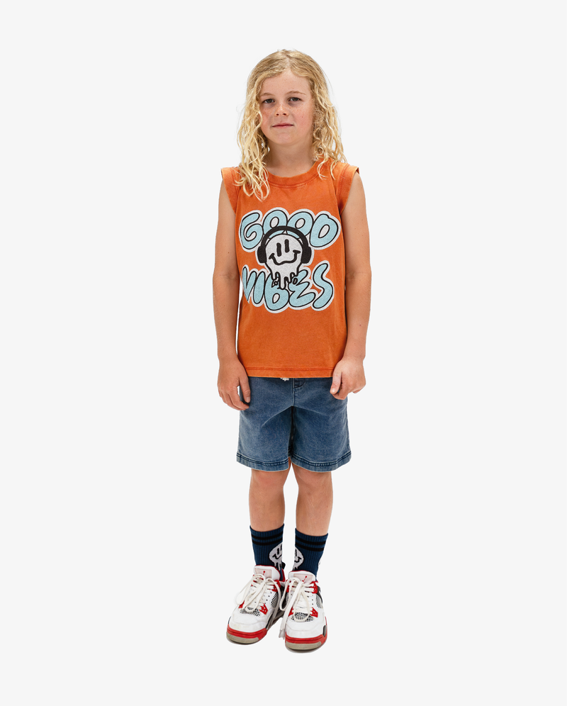 Band of Boys washed orange vintage Good Vibes tank singlet