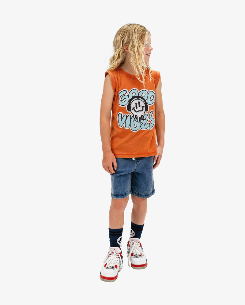 Band of Boys washed orange vintage Good Vibes tank singlet