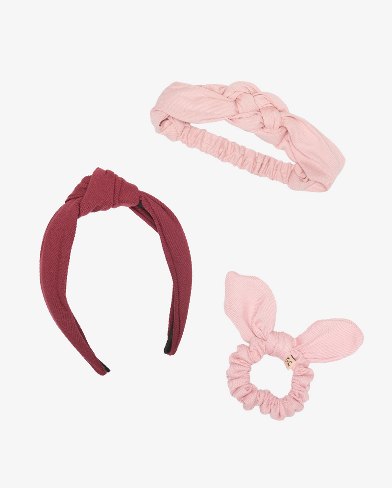 THE COLLECTIBLES | Rose Pink + Ruby Cotton Rib Hair Accessories Set