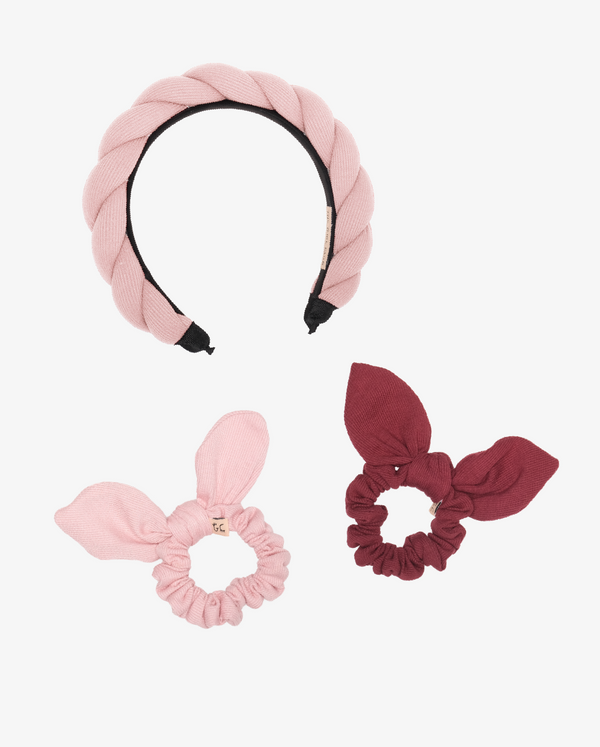 THE COLLECTIBLES | Rose Pink + Ruby Cotton Rib Hair Accessories Set