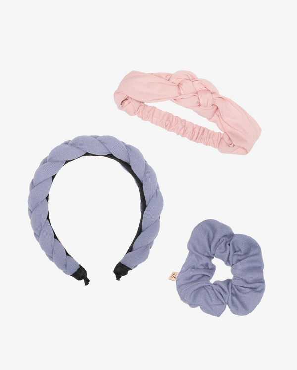 THE COLLECTIBLES | Blue + Rose Pink Cotton Rib Hair Accessories Set