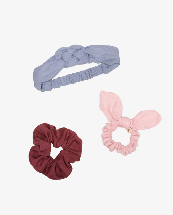 THE COLLECTIBLES | Blue + Ruby + Rose Pink Cotton Rib Hair Accessories Set