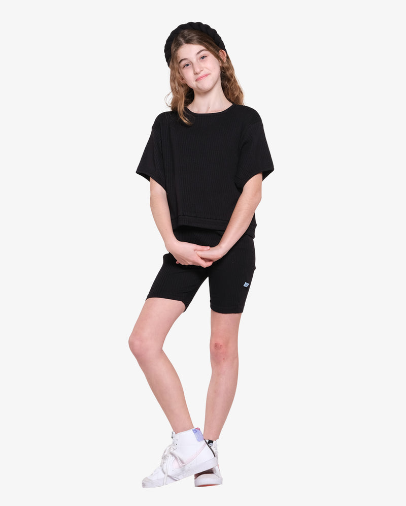 THE GIRL CLUB | Black Rib Stretch Shorts