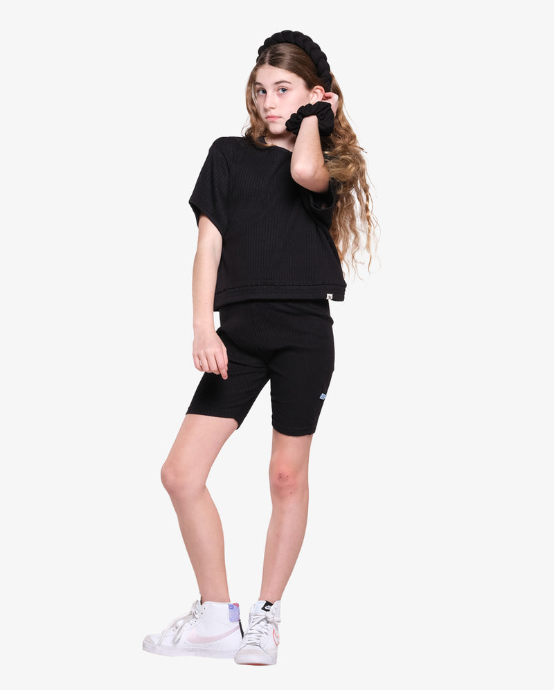 THE GIRL CLUB | Black Rib Stretch Shorts