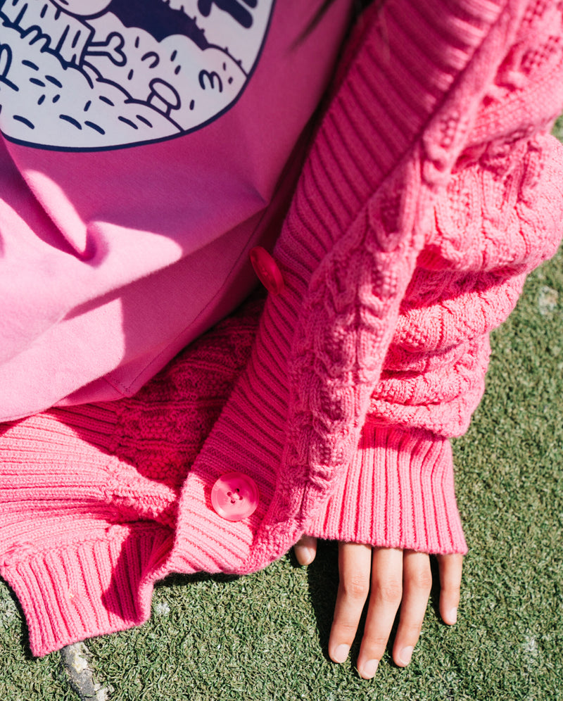 THE GIRL CLUB | Bubblegum Pink Lace Knit Cardigan