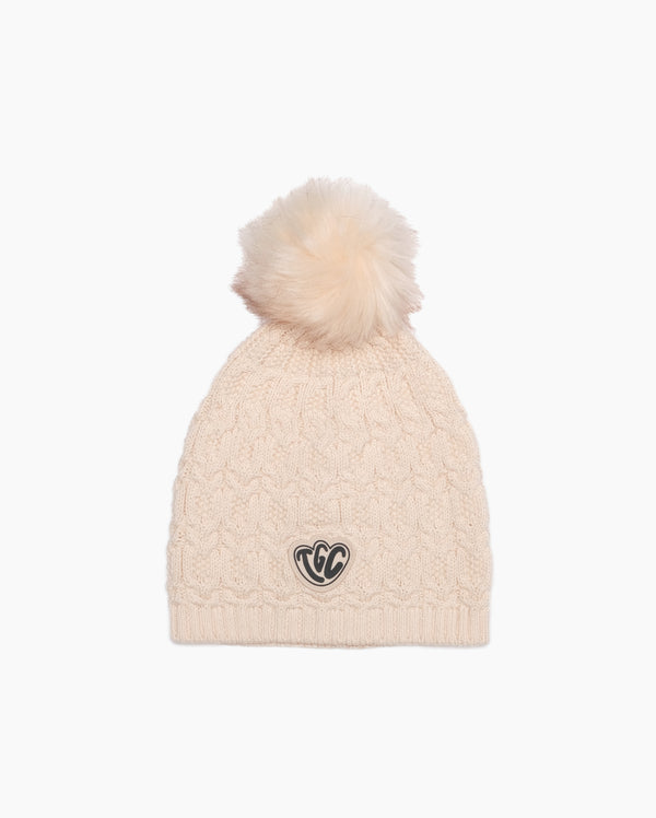 THE COLLECTIBLES | Cream Lace Knit Pom Pom Beanie