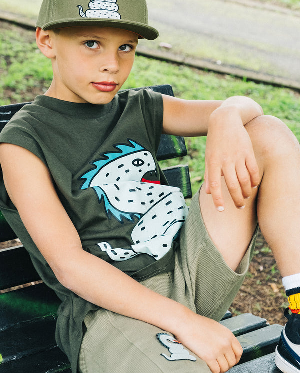 BAND OF BOYS | Dino Snake Patch Waffle Seam Front Shorts