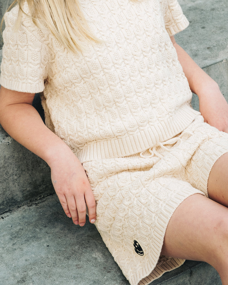 THE GIRL CLUB | Cream Lace Knit Organic Cotton Shorts