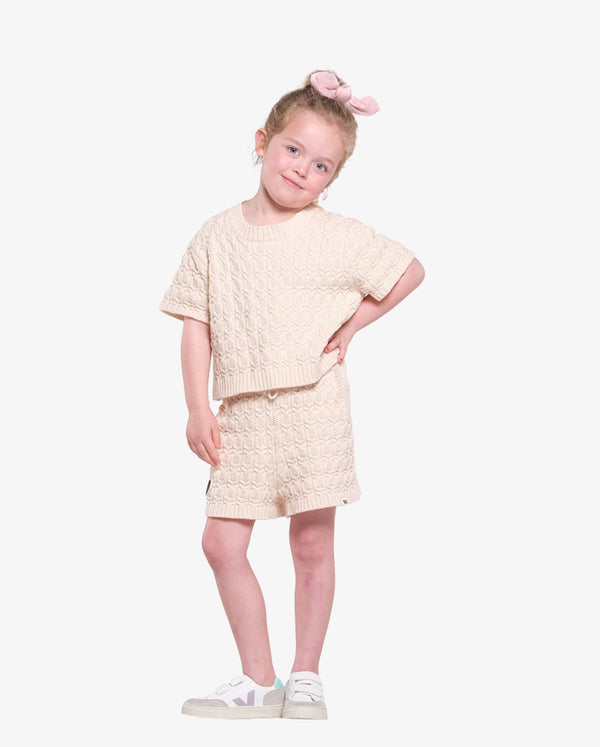 THE GIRL CLUB | Cream Lace Knit Organic Cotton Shorts