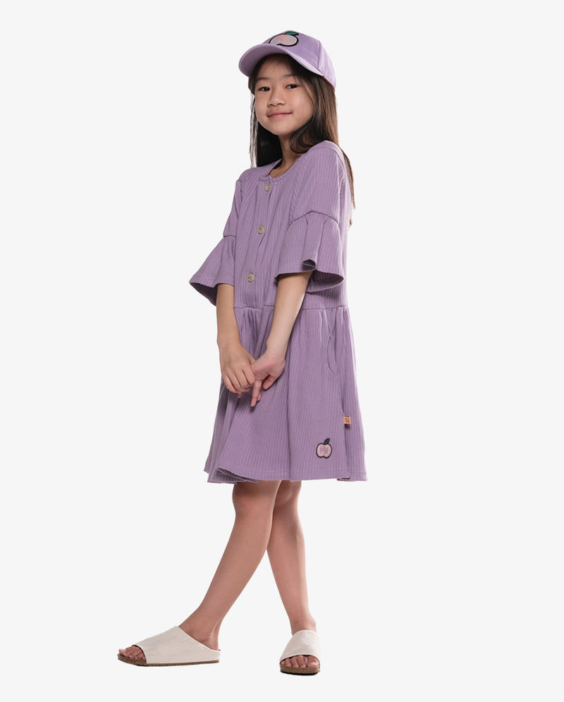 THE GIRL CLUB | Lilac Rib Flare Sleeve Dress