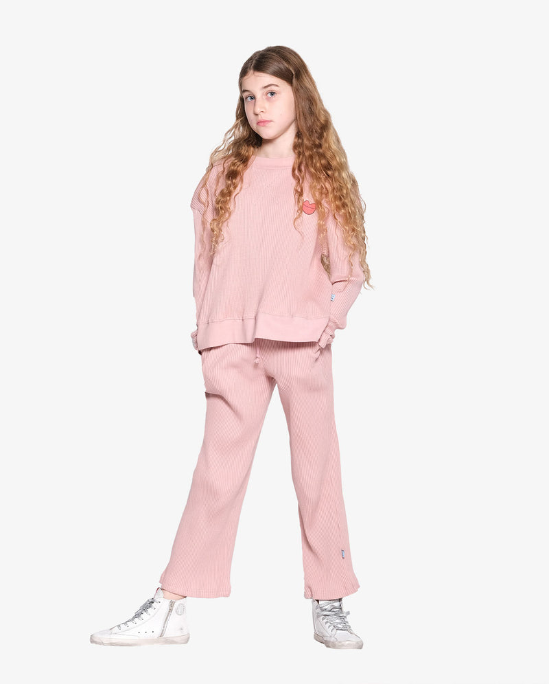 GRLFRND | Rose Pink Rib Cotton Wide Leg Pants